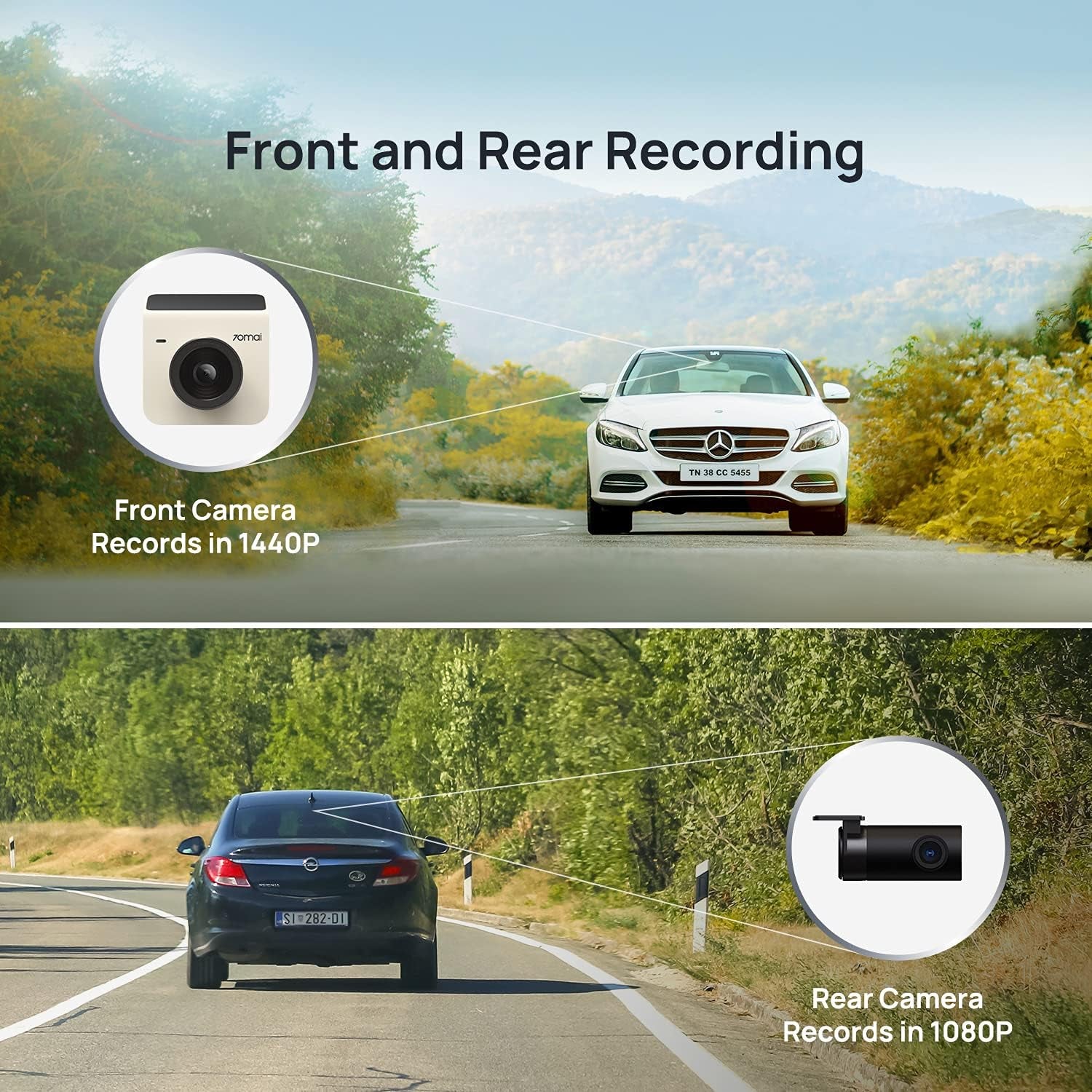 Dash Cam A400, Ivory, Front and Rear 2K QHD, 2" LCD, Built in Wifi, Parking Monitor, 145° Wide-Angle FOV, WDR Night Vision, Ios/Android Mobile App